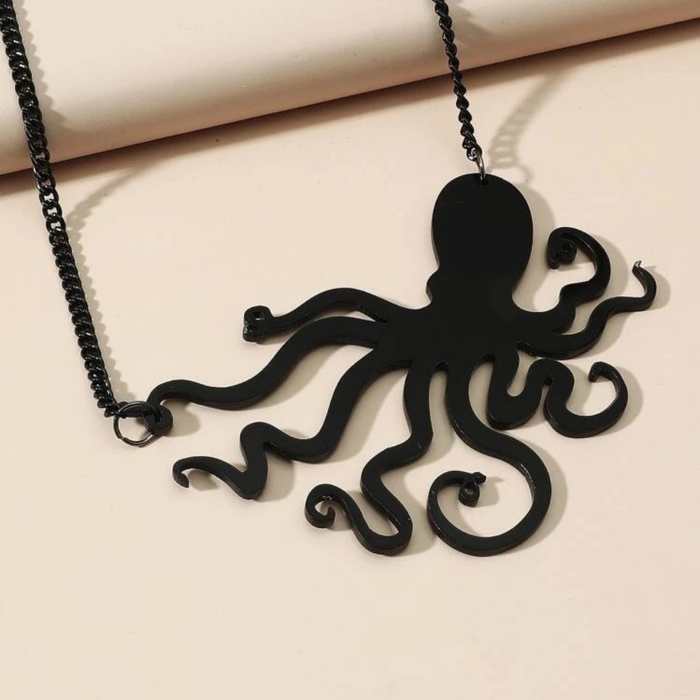 🐙 Awesome Octopus Silhouette Acrylic Chainlink Statement Necklace - Picture 9 of 10